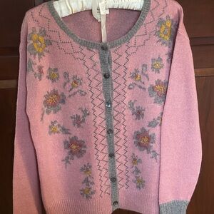Sundance Pink and Gray Floral Cardigan